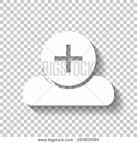 Doctor, Person With Medical Cross. White Icon With Shadow On Tra
