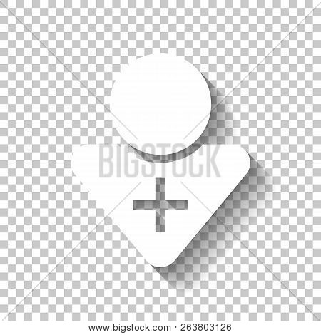 Doctor, Person With Medical Cross. White Icon With Shadow On Tra