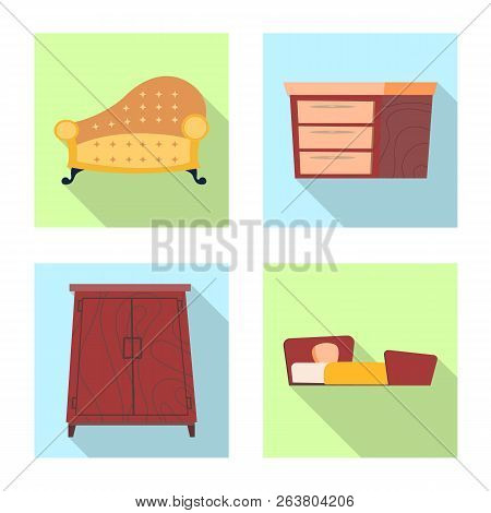 Vector Illustration Of Furniture And Apartment Icon. Set Of Furniture And Home Vector Icon For Stock