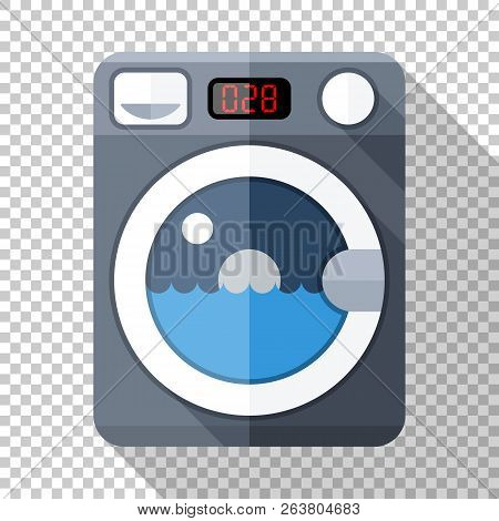 Washing Machine Icon In Flat Style On Transparent Background