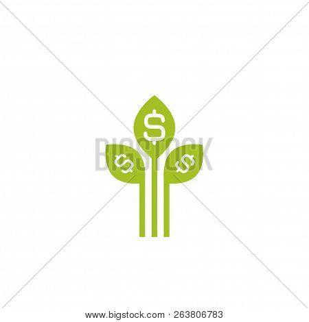 Growing Sprout With Green Leaves And Dollar Sign. Vector Icon. Income Growth Flat Icon.