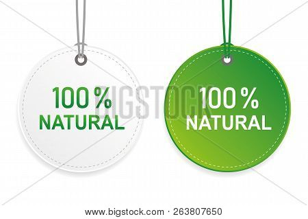 100 Percent Natural Cachet Green And White Label Vector Illustration Eps10
