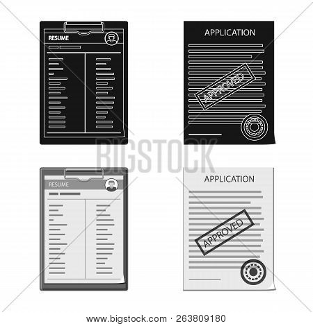 Vector Illustration Of Form And Document Sign. Set Of Form And Mark Vector Icon For Stock.