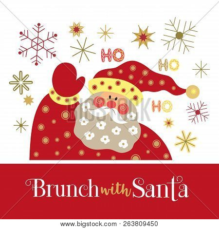 Fun Seasonal Poster. Cartoon Comic Santa Claus Icon. Fun And Breakfast Christmas Enjoy For Kids. Fam