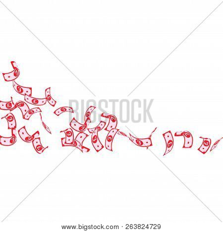 British Pound Notes Falling. Sparse Gbp Bills On White Background. United Kingdom Money. Awesome Vec