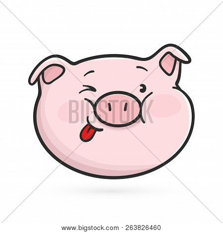 Showing A Tongue Emoticon Icon. Emoji Pig Is Showing A Tongue. Vector Illustration