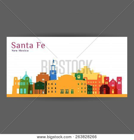 Santa Fe City Architecture Silhouette. Colorful Skyline. City Flat Design. Vector Business Card.