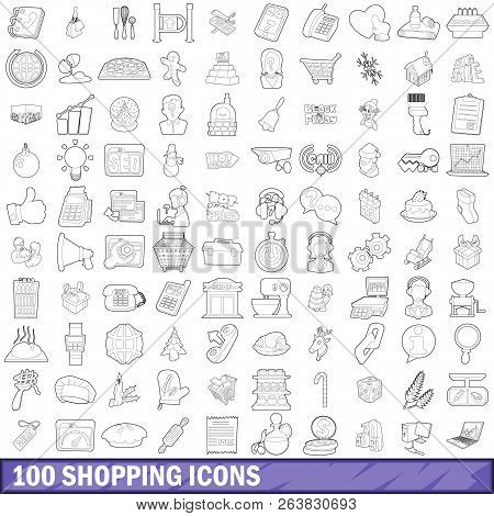 100 Shopping Icons Set In Outline Style For Any Design Illustration