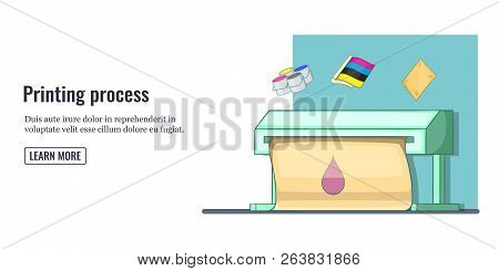 Printing Process Banner Horizontal Concept Man. Cartoon Illustration Of Printing Process Banner Man 