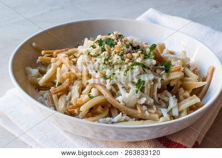 Turkish Noodle / Eriste With Cheese, Walnuts And Parsley.