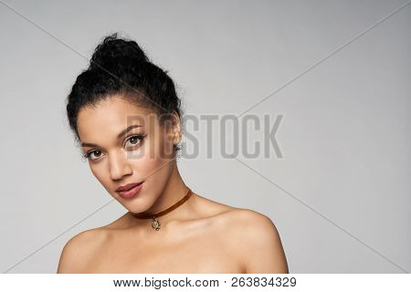 Beauty Portrait Of Beautiful Mixed Race Woman Wearing Chocker