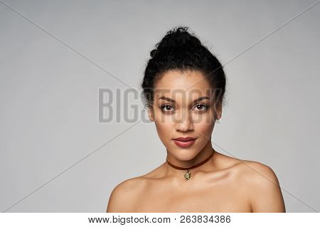 Beauty Portrait Of Beautiful Mixed Race Woman Wearing Chocker