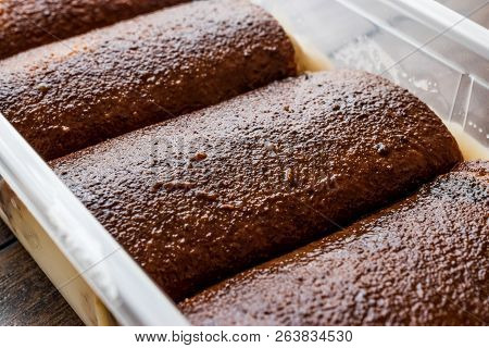 Turkish Traditional Desert Kazandibi / Milk Pudding. Organic Food In Plastic Box / Package
