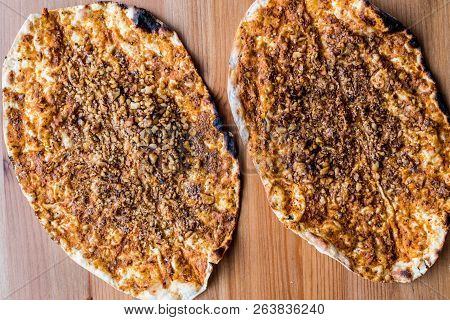 Cevizli Lahmacun Or Turkish Pizza With Walnut.