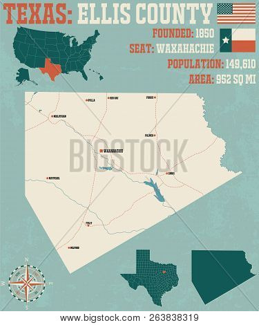 Detailed Map Of Ellis County In Texas, Usa