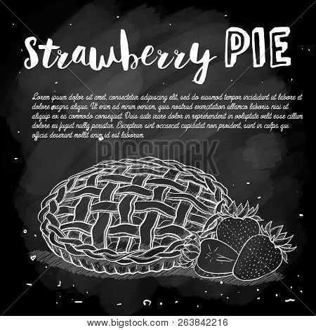 Vector Sketch Strawberry Pie Reciep, Lime Art, Hand Drawn Illustration On A Chalkboard