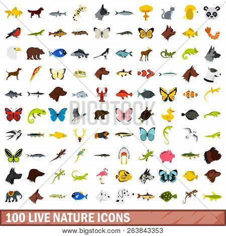 100 Live Nature Icons Set In Flat Style For Any Design Illustration