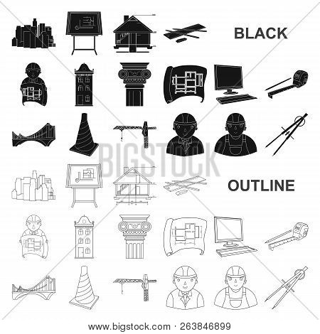 Architecture And Construction Black Icons In Set Collection For Design. Architect And Equipment Vect