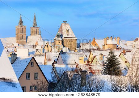 Medieval Old Rothenburg Ob Der Tauber In Winter