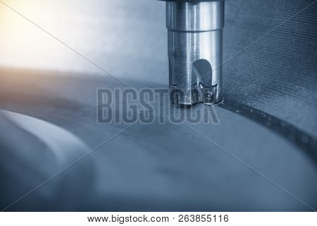 The  Cnc Milling Machine Cutting The Mold Part With The Face-mill Tool.the Hi-technology Manufacturi