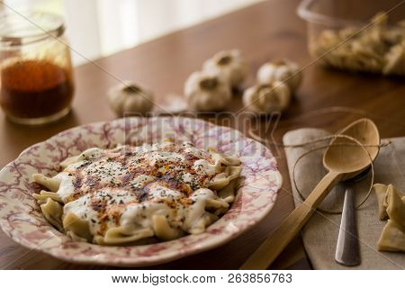 Manti / Turkish Ravioli With Yogurt.