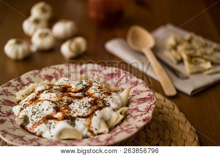 Manti / Turkish Ravioli With Yogurt.