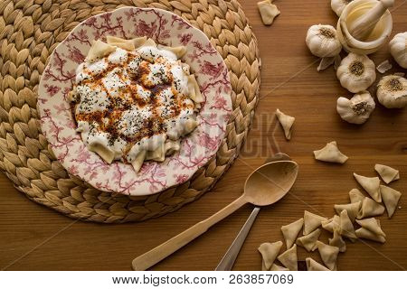 Manti / Turkish Ravioli With Yogurt.