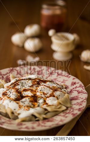 Manti / Turkish Ravioli With Yogurt.