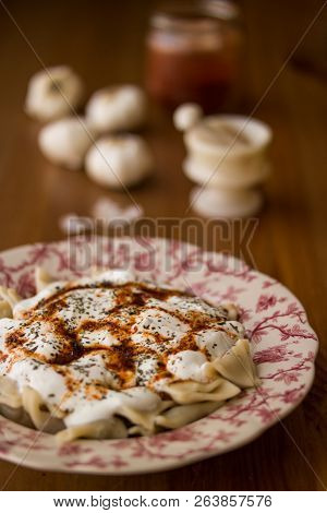 Manti / Turkish Ravioli With Yogurt.