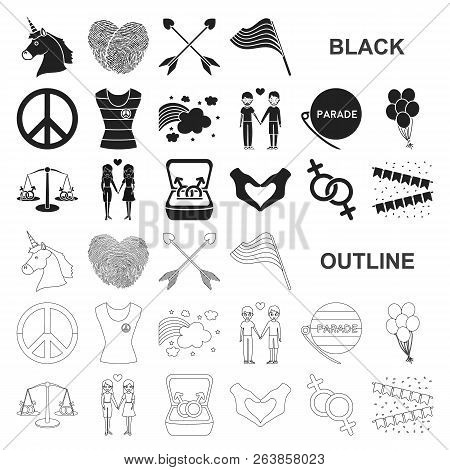 Gay And Lesbian Black Icons In Set Collection For Design.sexual Minority And Attributes Vector Symbo