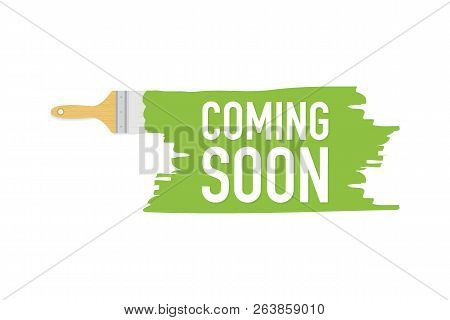 Banner With Brushes, Paints - Coming Soon. Vector Stock Illustration.