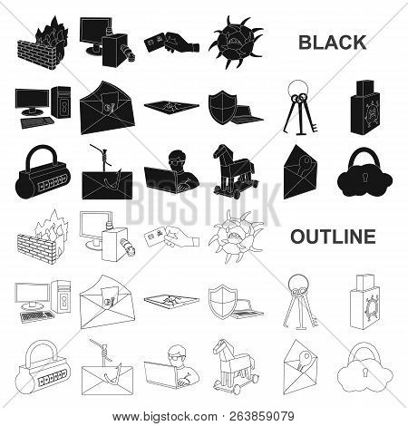 Hacker And Hacking Black Icons In Set Collection For Design. Hacker And Equipment Vector Symbol Stoc