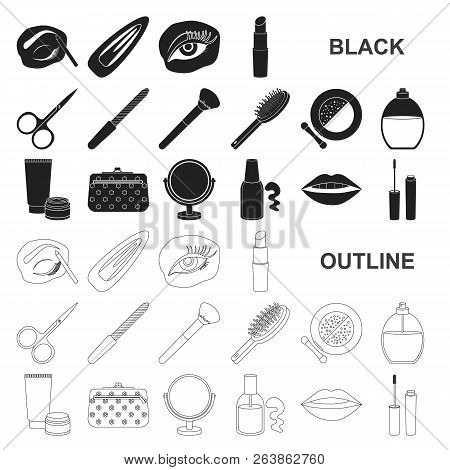 Makeup And Cosmetics Black Icons In Set Collection For Design. Makeup And Equipment Vector Symbol St