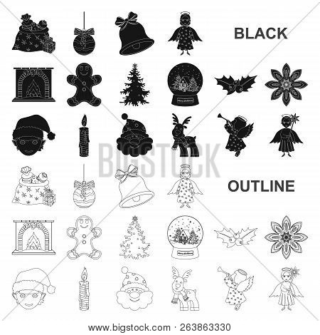 Christmas Attributes And Accessories Black Icons In Set Collection For Design. Merry Christmas Vecto