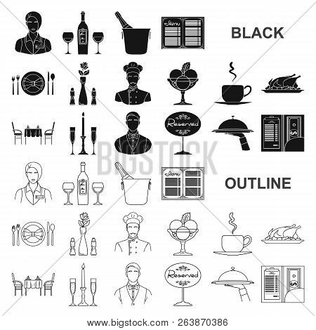 Restaurant And Bar Black Icons In Set Collection For Design. Pleasure, Food And Alcohol Vector Symbo