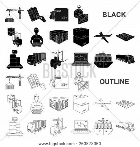 Logistics And Delivery Black Icons In Set Collection For Design. Transport And Equipment Isometric V