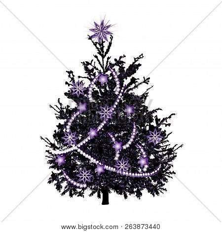 Christmas Fir-tree With Yellowish Needles And Gold Sparks, The Color Vector Drawing On A White Backg
