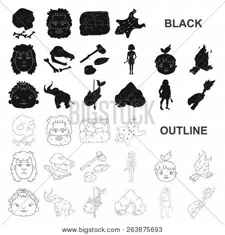 Life In The Stone Age Black Icons In Set Collection For Design. Ancient People Vector Symbol Stock W