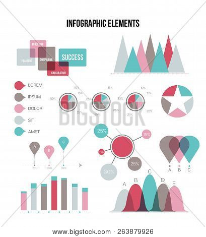 Modern Data Visualisation Inforgaphic Elements Vector Set. Blue, Brown, Orange Pie Chart, Circle Dia