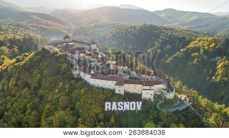 Aerial View Of Rasnov Fortress. Brasov, Transylvania, Romania