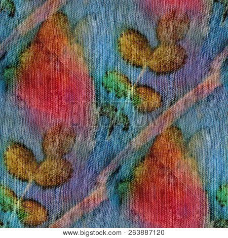 Seamless Botanical Print With Leaf Prints On Natural Silk. Hand-drawn Illustration.13