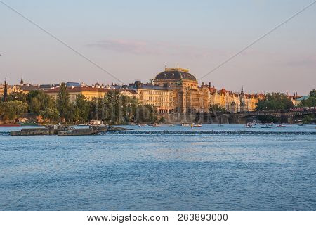 View To Vitava River From Charles Bridge In Prague, Beautiful Summer Day