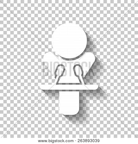 Speaker Icon. Man And Microphones. White Icon With Shadow On Tra