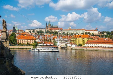 View Of The Prague Castle And St. Vitus Cathedral From The Vltava River,prague, Czech Republic