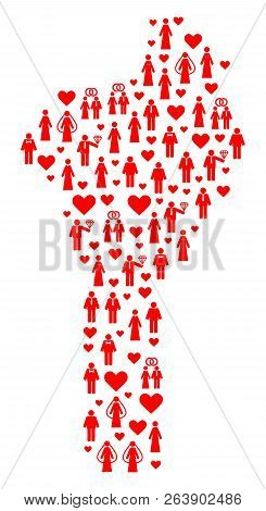 Collage Map Of Benin Created With Red Lovely Men. Vector Lovely Geographic Abstraction Of Map Of Ben