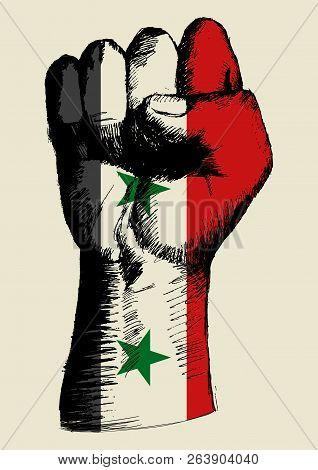 Sketch Illustration Of A Fist With Syria Insignia