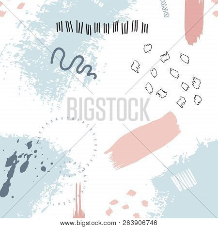Vector Grunge Painted Texture. Freehand Artistic Graphic Illustration. Acrylic Pop Wallpaper Pastel 