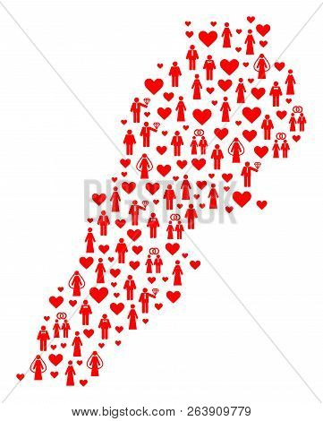 Mosaic Map Of Lebanon Formed With Red Married Wives And Husbands. Vector Lovely Geographic Abstracti