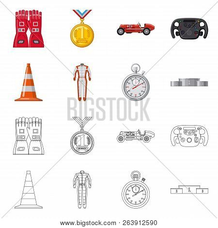 Vector Illustration Of Car And Rally Icon. Set Of Car And Race Stock Vector Illustration.