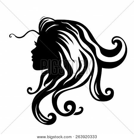 Vector Silhouettes Of Girl Hairstyles. Profile. Girls Silhouette .silhouette Of Beautiful Woman.